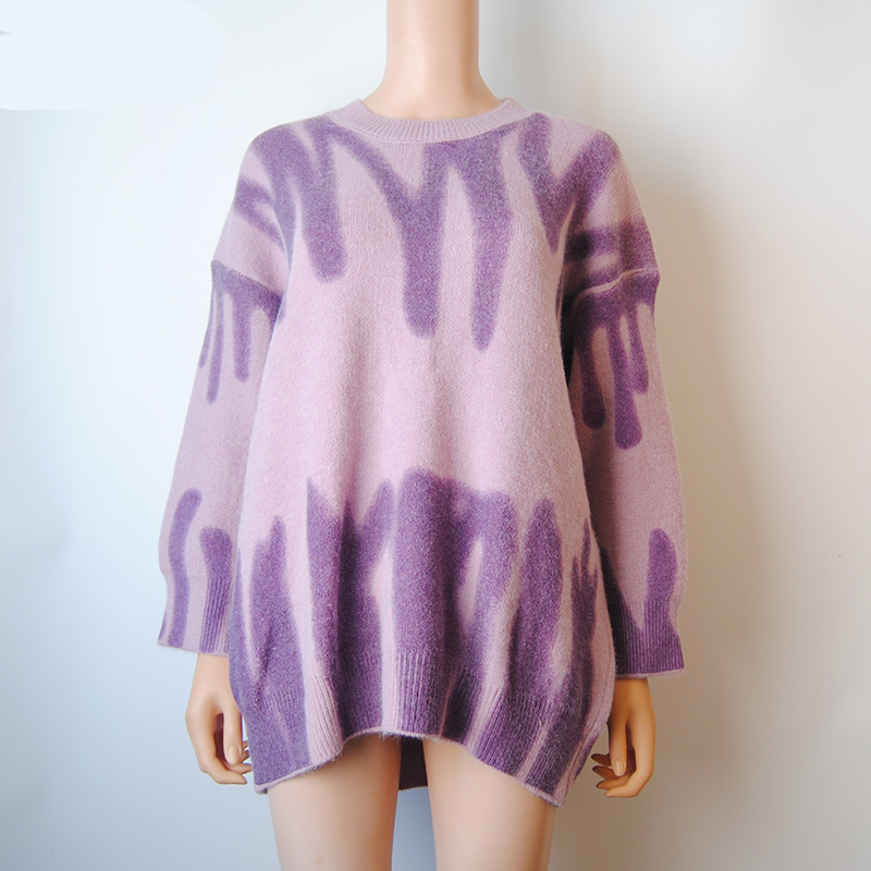 Elegant Green Striped Print Oversized Pullovers Women Winter O-Neck Loose Long Sweaters Streetwear Warm Outerwear 2021
