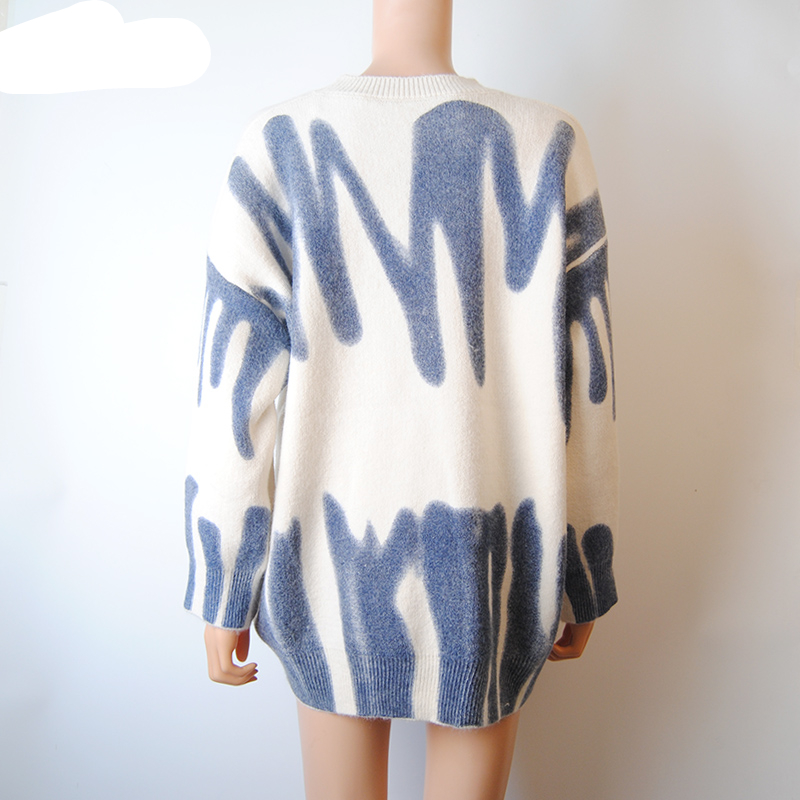 Elegant Green Striped Print Oversized Pullovers Women Winter O-Neck Loose Long Sweaters Streetwear Warm Outerwear 2021