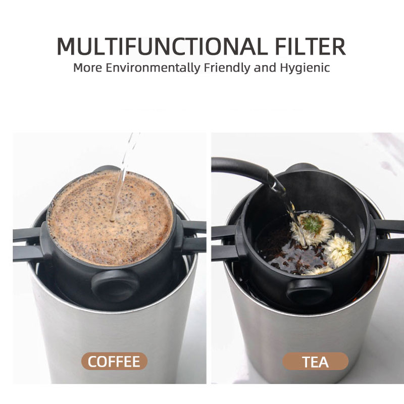 Reusable Coffee Filter Portable Coffee Travel Cup Set Stainless Steel Hand Brew Coffee Dripper Foldable Stand Coffee Dripper