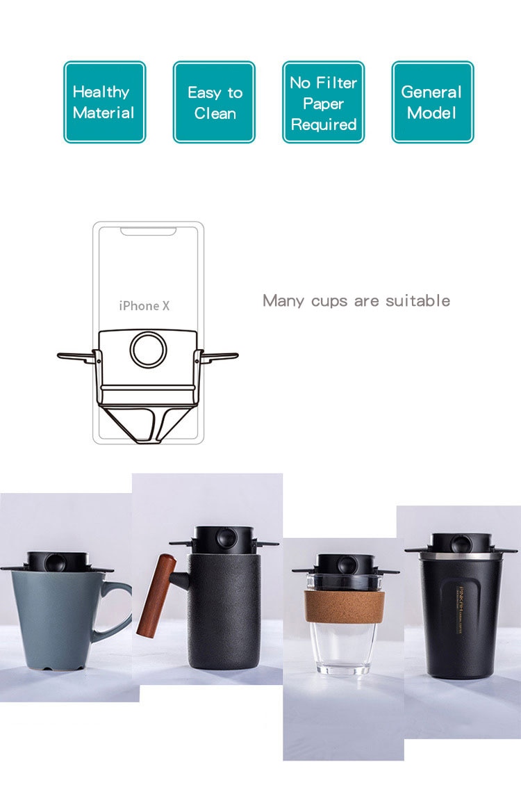 Reusable Coffee Filter Portable Coffee Travel Cup Set Stainless Steel Hand Brew Coffee Dripper Foldable Stand Coffee Dripper