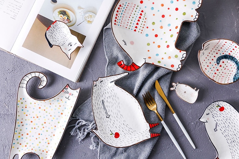 Ceramic Plate Cartoon Cute Ceramic Children Breakfast Bowl Dish Dessert Fruit Snack Plate Animal Cutlery Bowl Tableware
