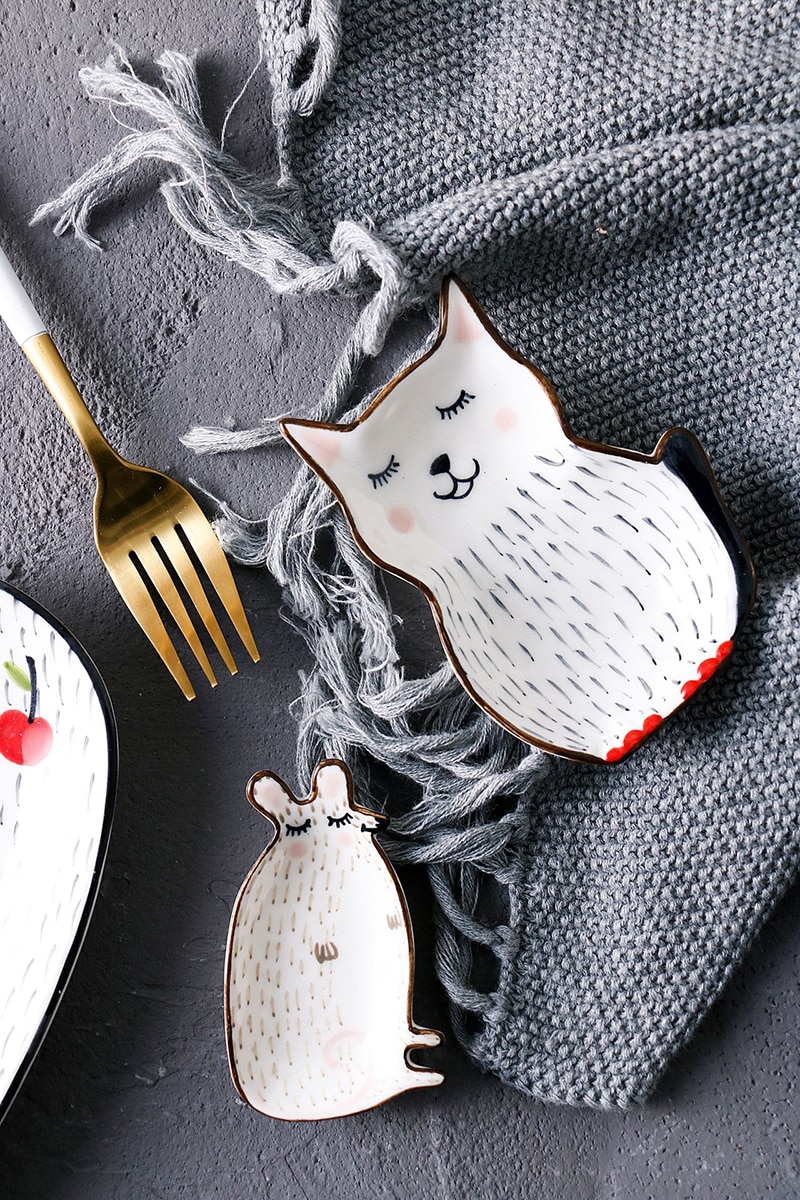 Ceramic Plate Cartoon Cute Ceramic Children Breakfast Bowl Dish Dessert Fruit Snack Plate Animal Cutlery Bowl Tableware