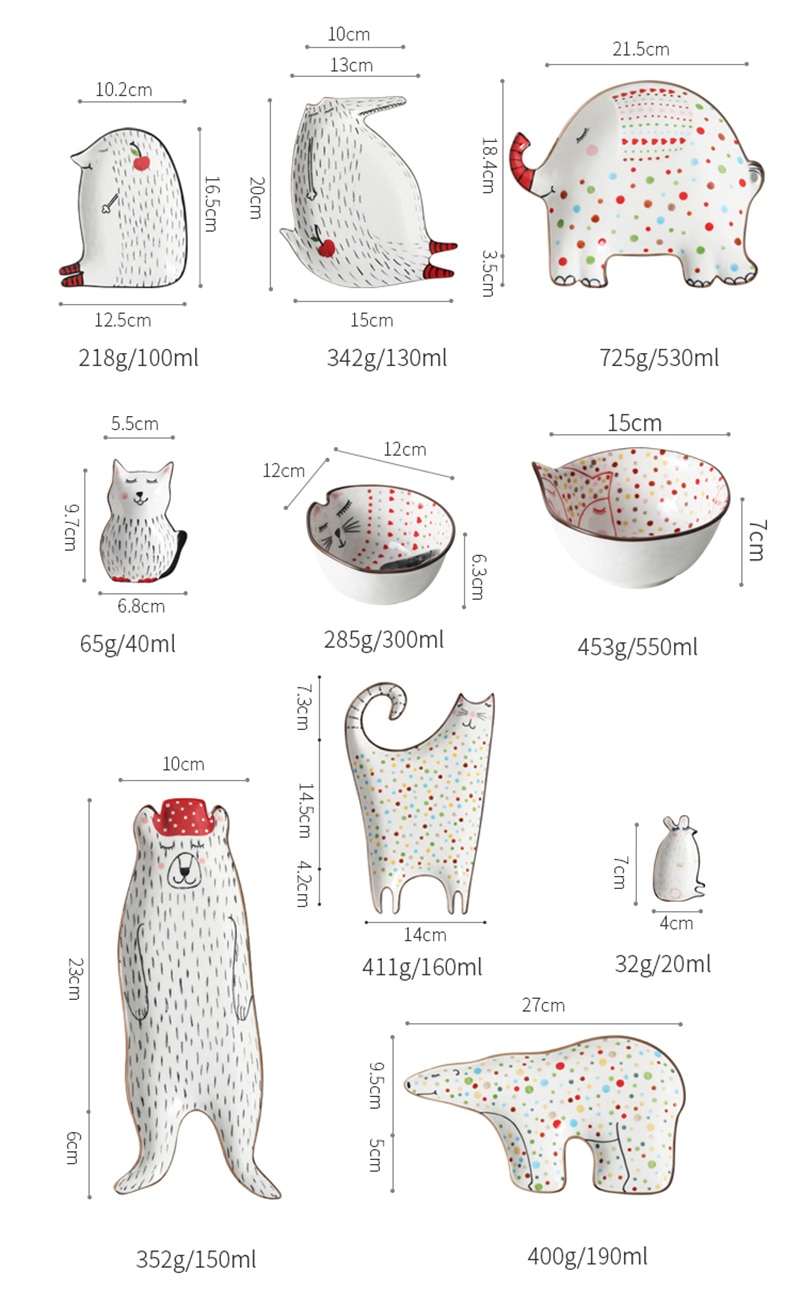 Ceramic Plate Cartoon Cute Ceramic Children Breakfast Bowl Dish Dessert Fruit Snack Plate Animal Cutlery Bowl Tableware