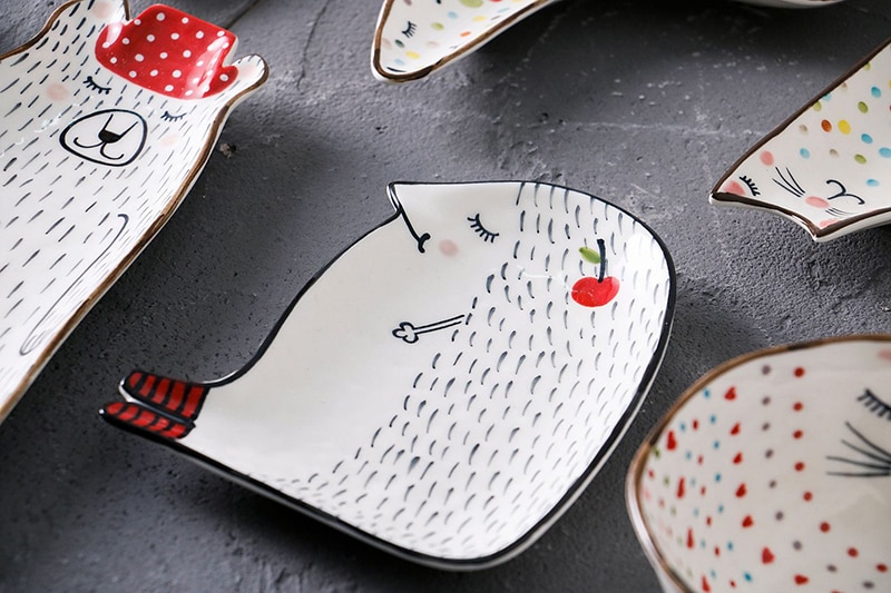 Ceramic Plate Cartoon Cute Ceramic Children Breakfast Bowl Dish Dessert Fruit Snack Plate Animal Cutlery Bowl Tableware