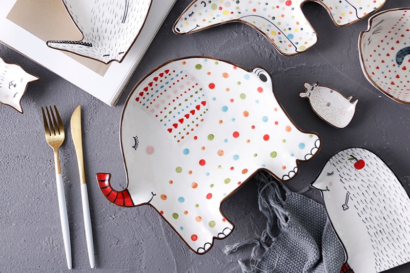 Ceramic Plate Cartoon Cute Ceramic Children Breakfast Bowl Dish Dessert Fruit Snack Plate Animal Cutlery Bowl Tableware