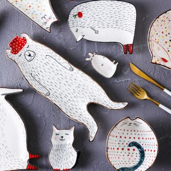 Ceramic Plate Cartoon Cute Ceramic Children Breakfast Bowl Dish Dessert Fruit Snack Plate Animal Cutlery Bowl Tableware