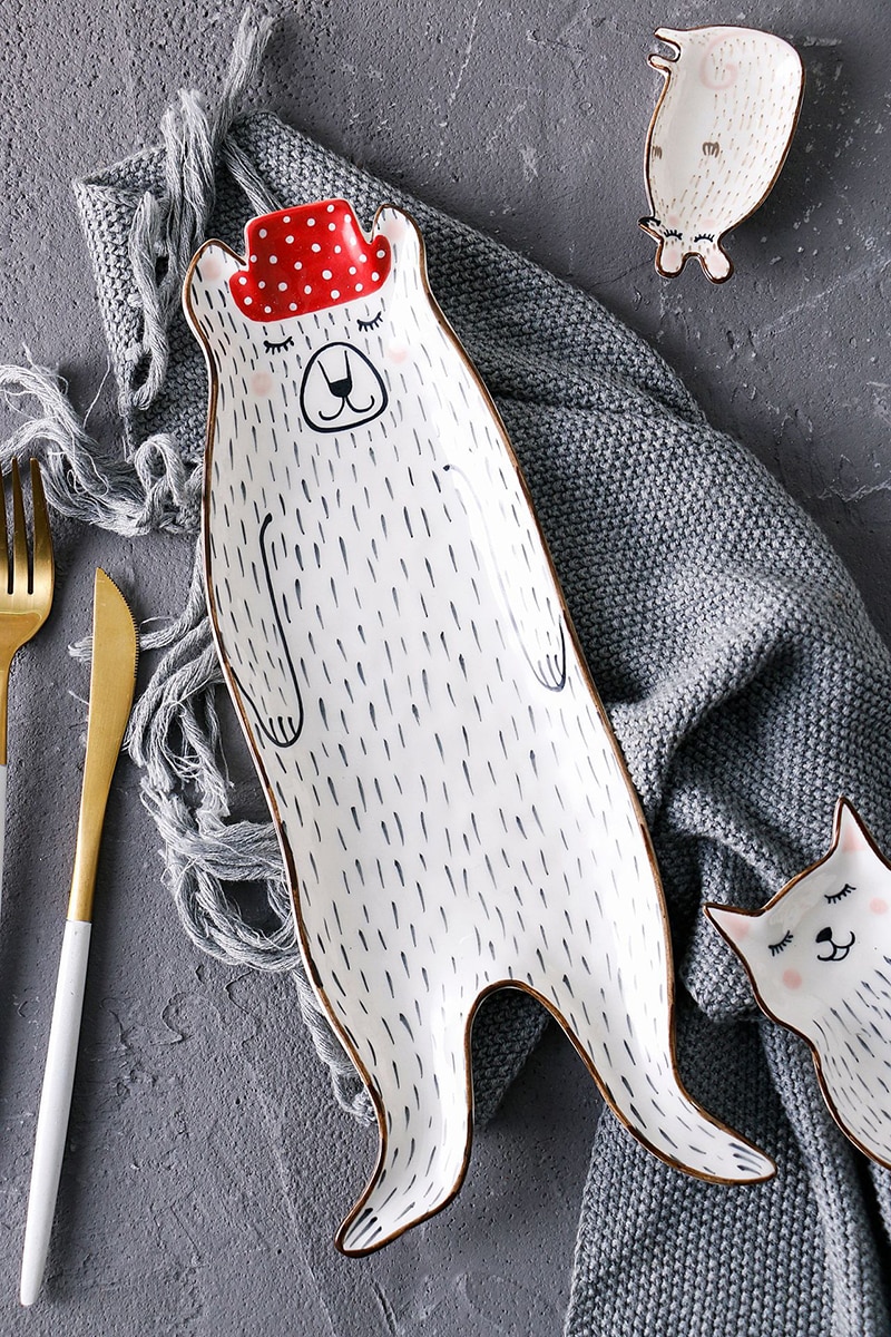 Ceramic Plate Cartoon Cute Ceramic Children Breakfast Bowl Dish Dessert Fruit Snack Plate Animal Cutlery Bowl Tableware