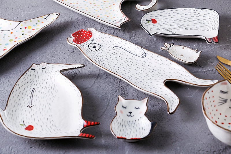 Ceramic Plate Cartoon Cute Ceramic Children Breakfast Bowl Dish Dessert Fruit Snack Plate Animal Cutlery Bowl Tableware