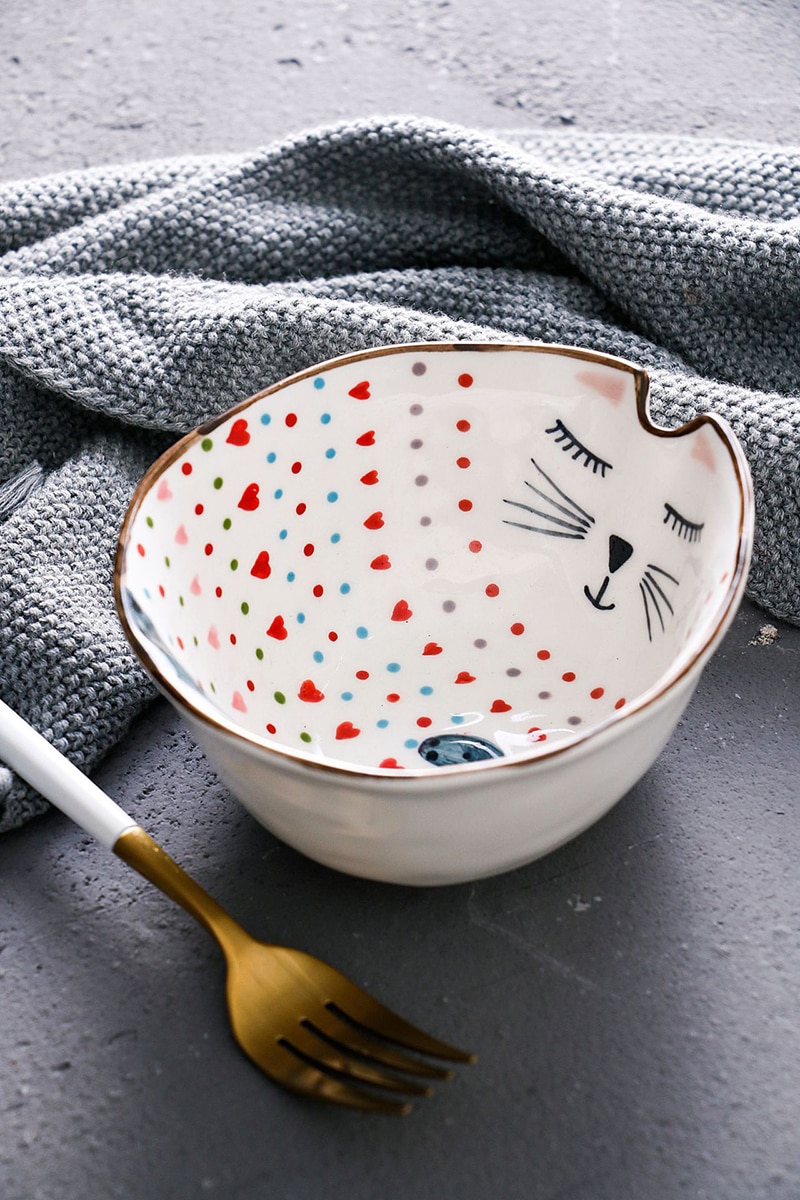 Ceramic Plate Cartoon Cute Ceramic Children Breakfast Bowl Dish Dessert Fruit Snack Plate Animal Cutlery Bowl Tableware