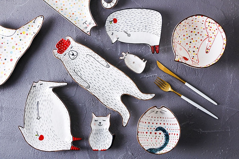 Ceramic Plate Cartoon Cute Ceramic Children Breakfast Bowl Dish Dessert Fruit Snack Plate Animal Cutlery Bowl Tableware