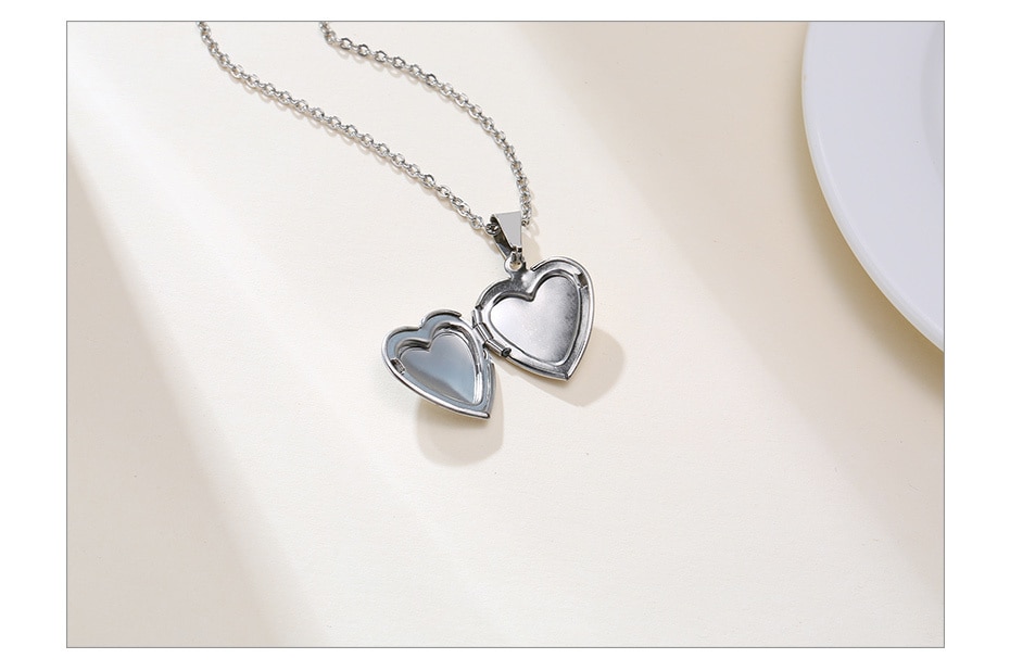 Vnox Customize Picture Name Women Necklaces Heart Locket Pendant Family Image Personalized Anniversary Gift