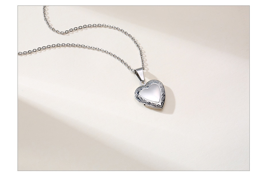 Vnox Customize Picture Name Women Necklaces Heart Locket Pendant Family Image Personalized Anniversary Gift