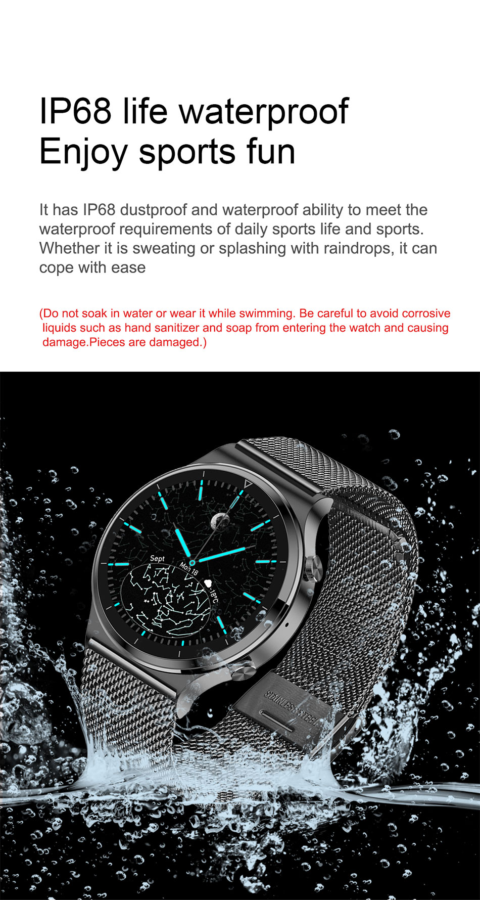 Smart watch Men IP68 waterproof watch Multiple sports modes heart rate weather Forecast Bluetooth Men Smart watch