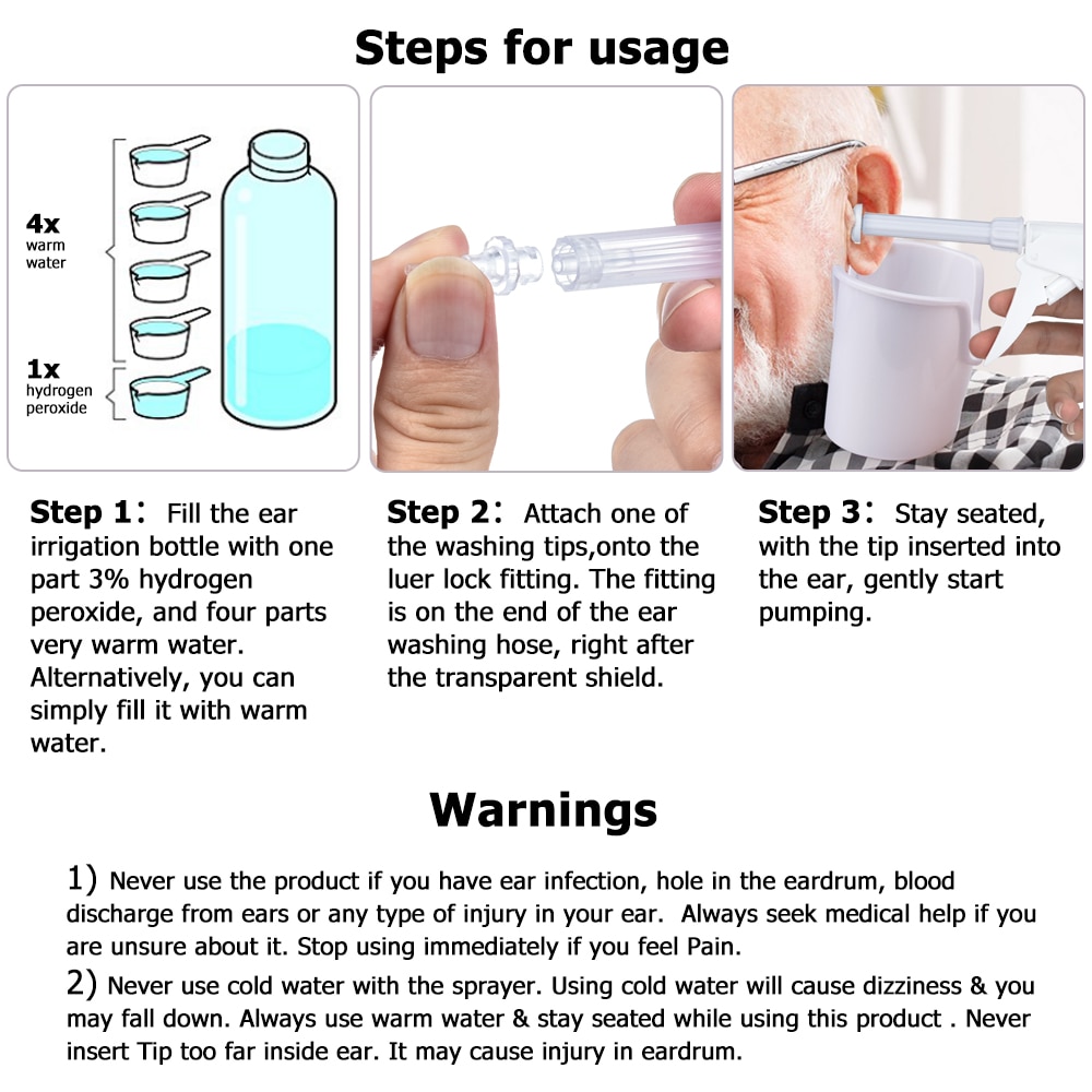 Ear Wax Removal Kit  Remover Irrigation Tool Set 300ml Portable Cleaning Washer Rinse Bottle With Cleaning Tips Health Care