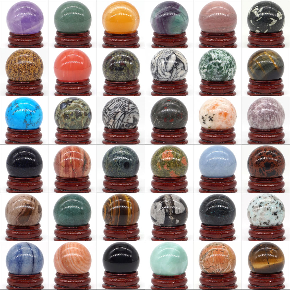 Natural Mixed Stone Ball Natural Mineral Quartz Sphere Hand Massage Crystal Ball Healing Feng Shui Home Decor Accessory 30mm