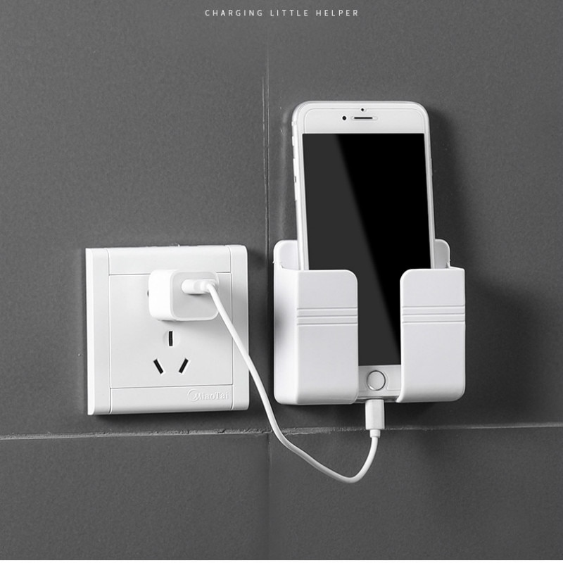 Wall Mounted Organizer Storage Box Remote Control Mounted Mobile Phone Plug Wall Holder Charging Multifunction Holder Stand