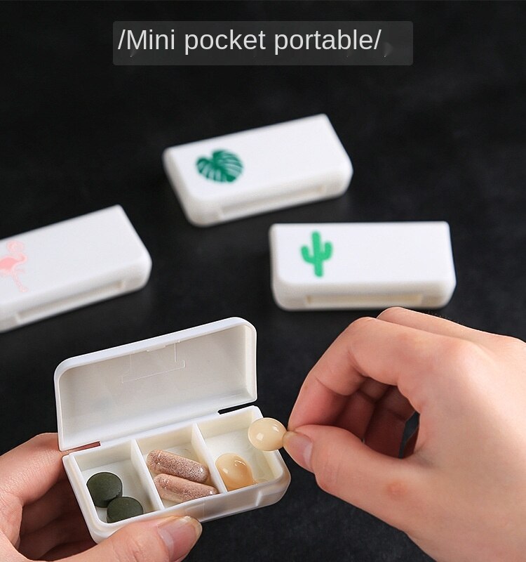 Mini Organizer Case 3 Grids Pill Box Tablet Flamingo Cactus Leaf Pill Case Dispenser Medicine Boxes Dispensing Medical Kit