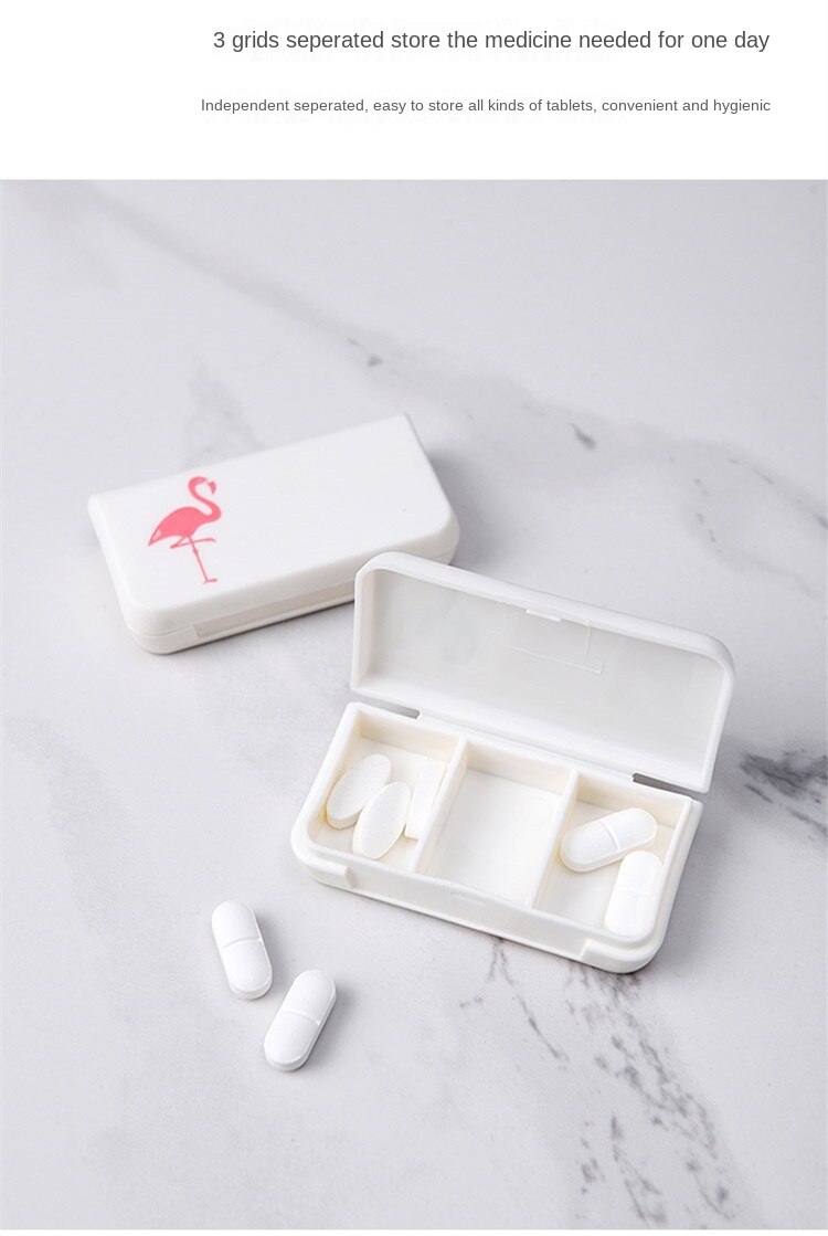 Mini Organizer Case 3 Grids Pill Box Tablet Flamingo Cactus Leaf Pill Case Dispenser Medicine Boxes Dispensing Medical Kit