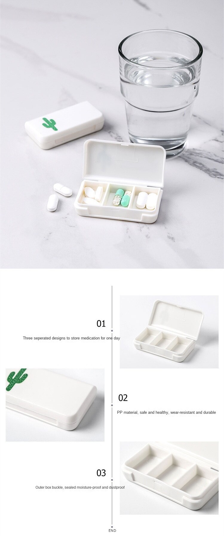 Mini Organizer Case 3 Grids Pill Box Tablet Flamingo Cactus Leaf Pill Case Dispenser Medicine Boxes Dispensing Medical Kit