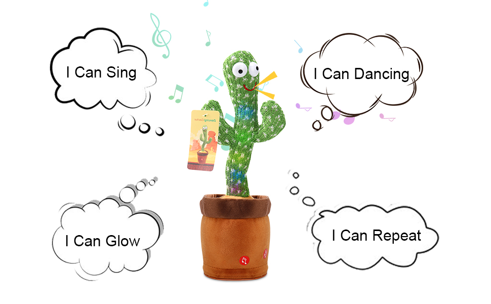 Dancing Cactus 120 Song Speaker Talking USB Charging Voice Repeat plush Cactu Dancer toy talk Plushie Stuffed toys for Baby Girl