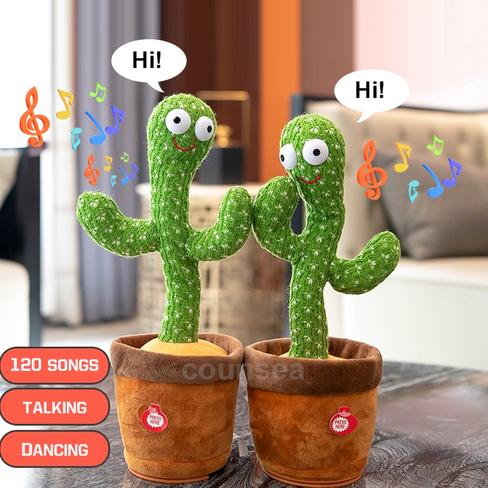 Dancing Cactus 120 Song Speaker Talking USB Charging Voice Repeat plush Cactu Dancer toy talk Plushie Stuffed toys for Baby Girl