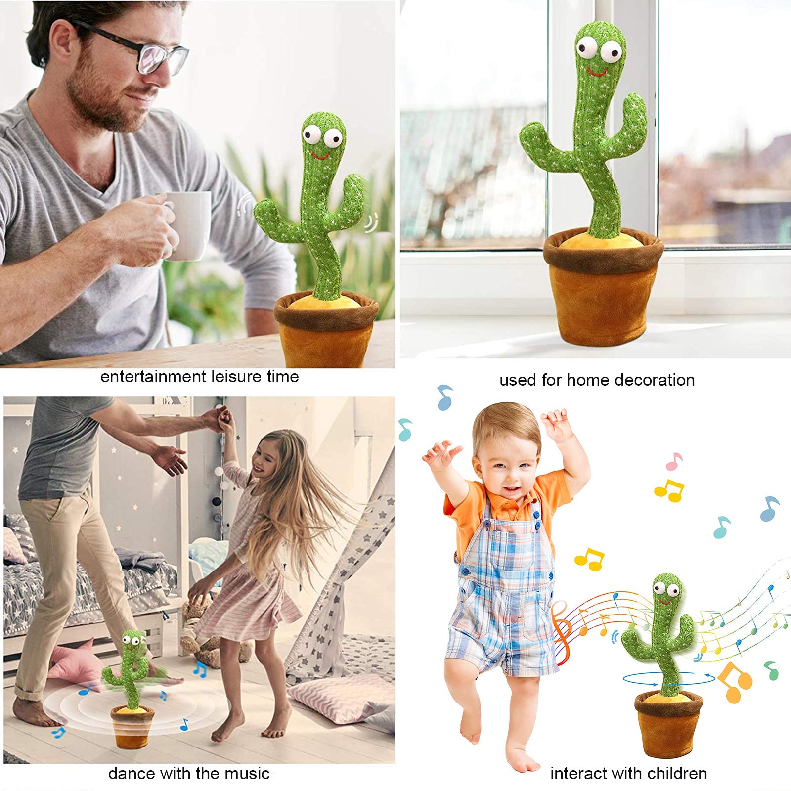 Dancing Cactus 120 Song Speaker Talking USB Charging Voice Repeat plush Cactu Dancer toy talk Plushie Stuffed toys for Baby Girl