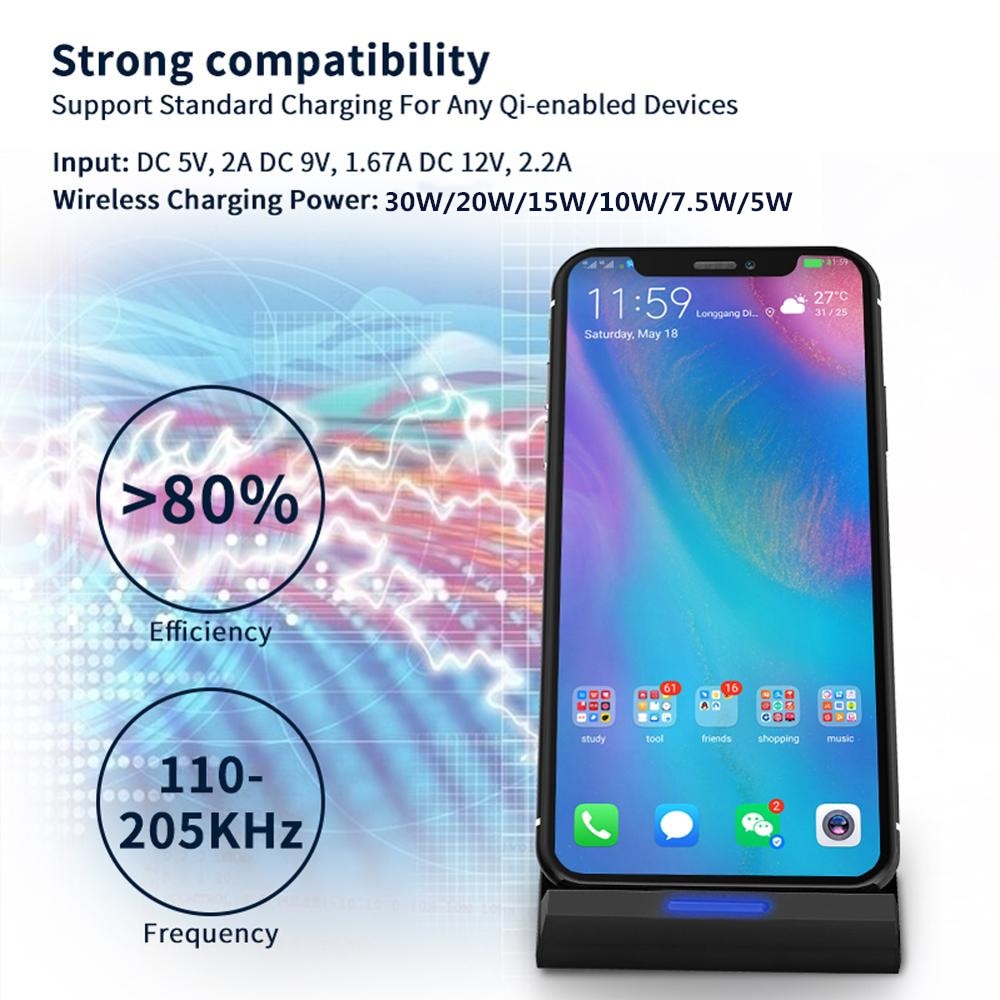 30W Qi Wireless Charger Stand For iPhone 12 11 Pro X XS Max XR 8 Samsung S20 S10 Note 20 Fast Charging Dock Station Phone Holder