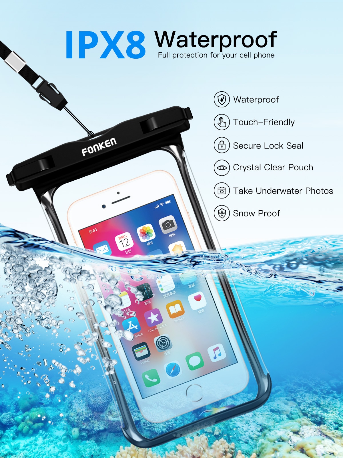 FONKEN Full View Waterproof Case for Phone Underwater Snow Rainforest Transparent Dry Bag Swimming Pouch Big Mobile Phone Covers FONKEN Full View Waterproof Case for Phone Underwater Snow Rainforest Transparent Dry Bag Swimming Pouch Big Mobile Phone Covers