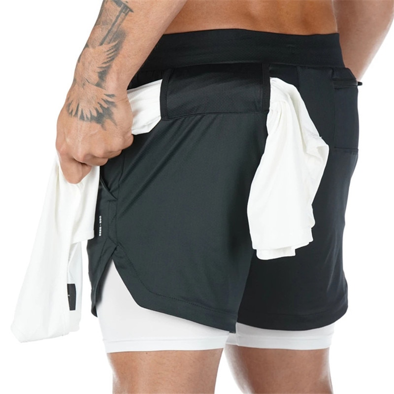 Men's Running Shorts Mens 2 in 1 Sports Shorts Male double-deck Quick Drying Sports men Shorts Jogging Gym Shorts men