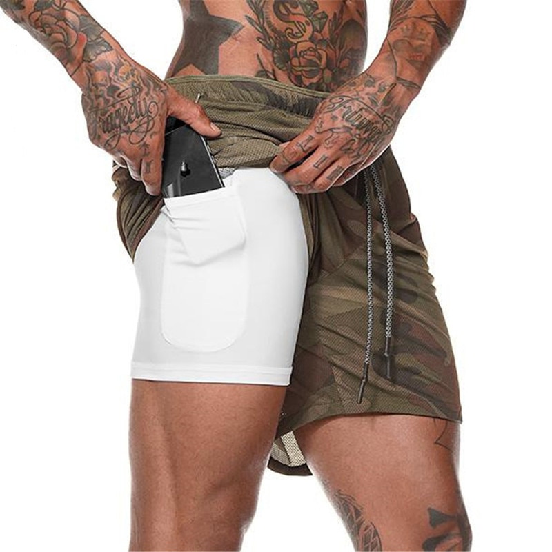 Men's Running Shorts Mens 2 in 1 Sports Shorts Male double-deck Quick Drying Sports men Shorts Jogging Gym Shorts men
