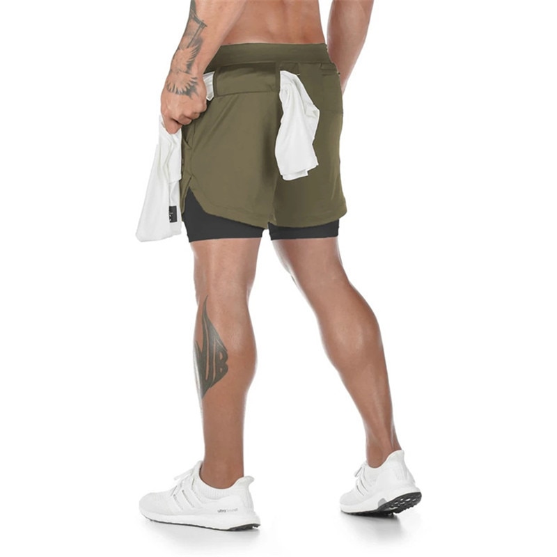 Men's Running Shorts Mens 2 in 1 Sports Shorts Male double-deck Quick Drying Sports men Shorts Jogging Gym Shorts men