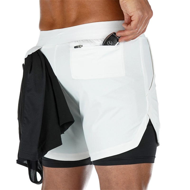 Men's Running Shorts Mens 2 in 1 Sports Shorts Male double-deck Quick Drying Sports men Shorts Jogging Gym Shorts men