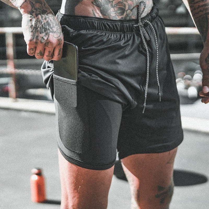 Men's Running Shorts Mens 2 in 1 Sports Shorts Male double-deck Quick Drying Sports men Shorts Jogging Gym Shorts men