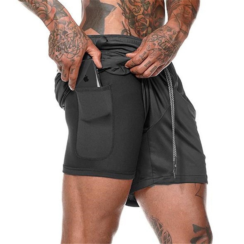 Men's Running Shorts Mens 2 in 1 Sports Shorts Male double-deck Quick Drying Sports men Shorts Jogging Gym Shorts men