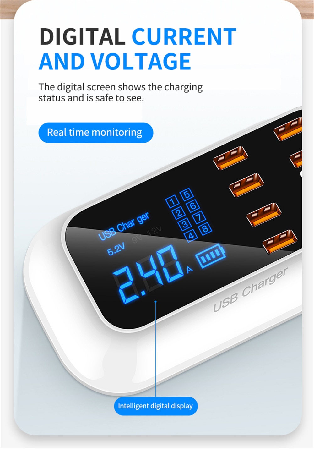 8 Ports Quick Charge 3.0 Led Display USB Charger For Android iPhone Adapter Phone Tablet Fast Charger For xiaomi huawei samsung