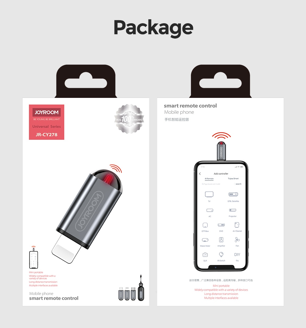Joyroom Phone Infrared Transmitter For TV Box Air Conditioner Remote Control App Mini Adapter For Smartphone iPhone Micro Type-C