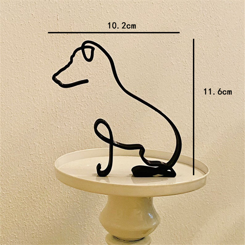 Animals Minimalist Art Iron Sculpture Retro Metal Black Lines Handmade Figurines Abstract Dog Ornaments Desk Art Decorations