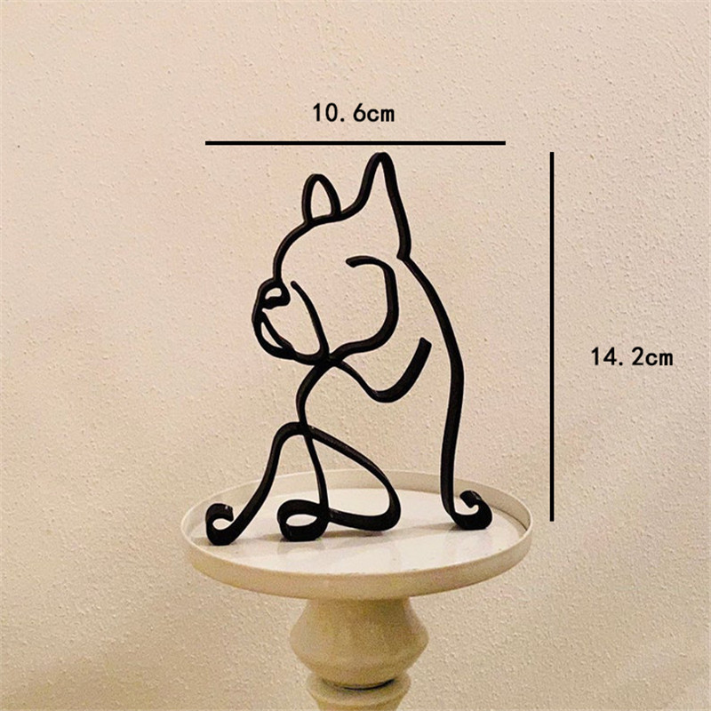 Animals Minimalist Art Iron Sculpture Retro Metal Black Lines Handmade Figurines Abstract Dog Ornaments Desk Art Decorations