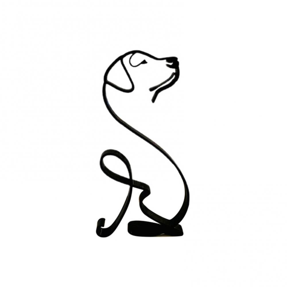 Animals Minimalist Art Iron Sculpture Retro Metal Black Lines Handmade Figurines Abstract Dog Ornaments Desk Art Decorations