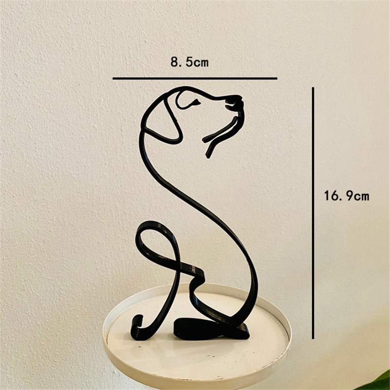 Animals Minimalist Art Iron Sculpture Retro Metal Black Lines Handmade Figurines Abstract Dog Ornaments Desk Art Decorations