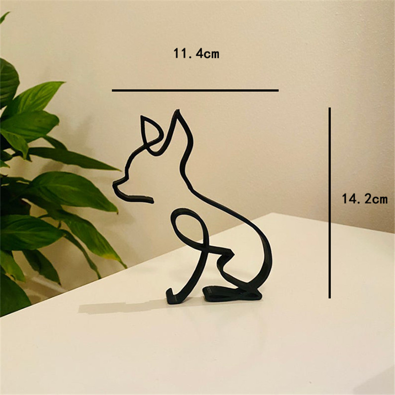 Animals Minimalist Art Iron Sculpture Retro Metal Black Lines Handmade Figurines Abstract Dog Ornaments Desk Art Decorations