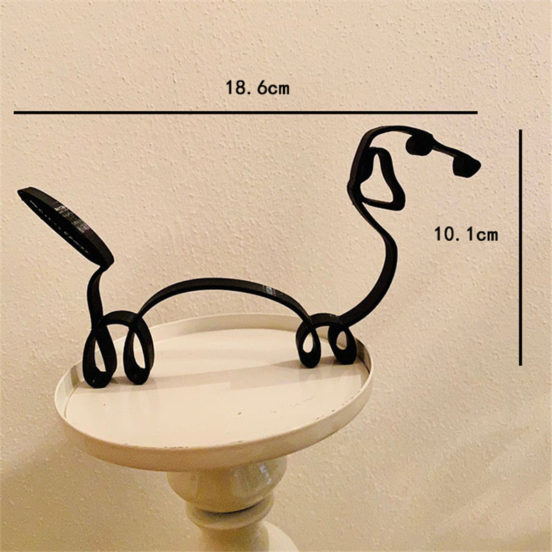 Animals Minimalist Art Iron Sculpture Retro Metal Black Lines Handmade Figurines Abstract Dog Ornaments Desk Art Decorations