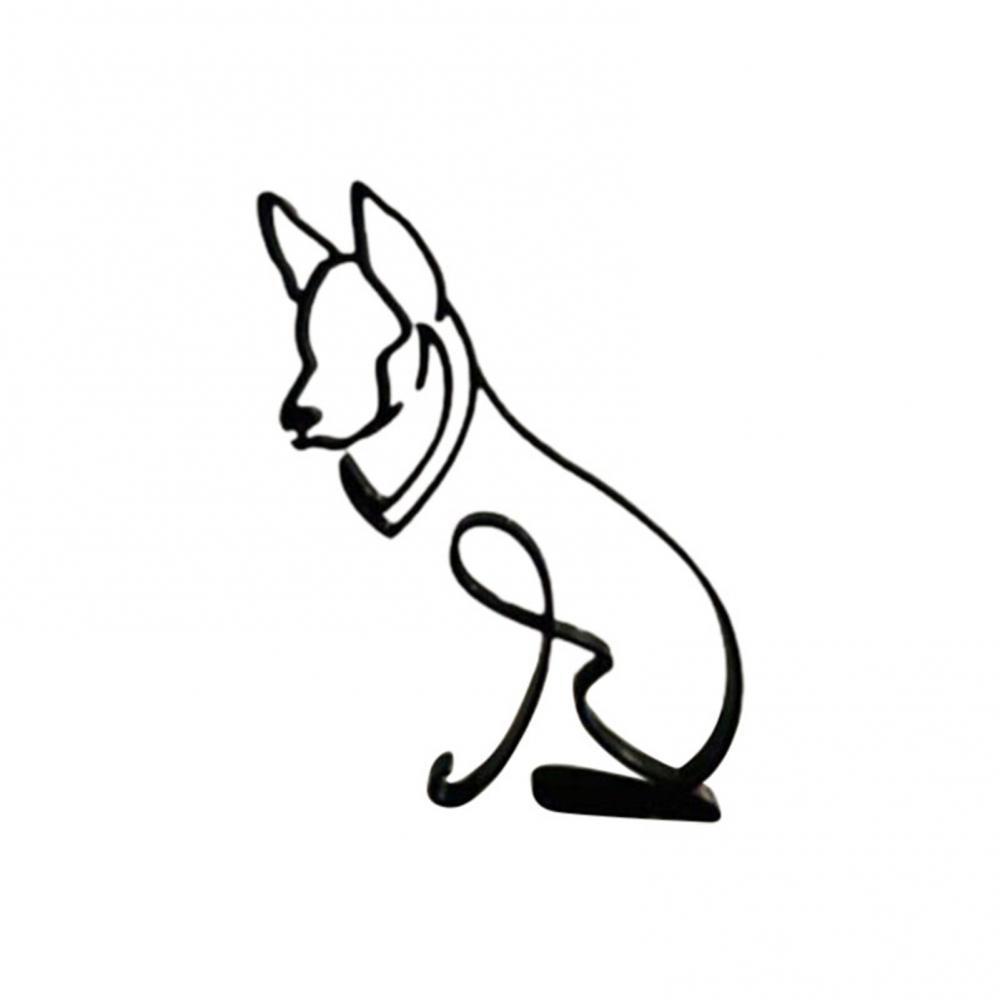 Animals Minimalist Art Iron Sculpture Retro Metal Black Lines Handmade Figurines Abstract Dog Ornaments Desk Art Decorations
