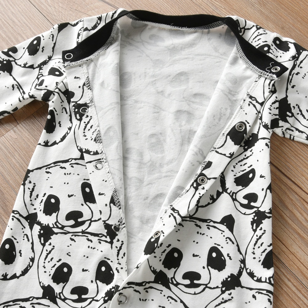 Baby's Panda Print Romper and Hat 2 Pcs Set