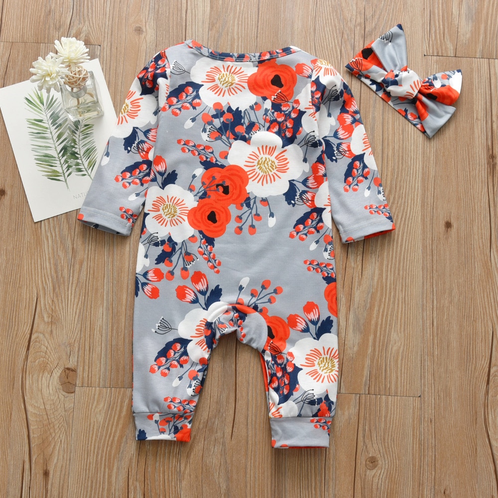 Baby Girl's Floral Print Romper and Headband Set