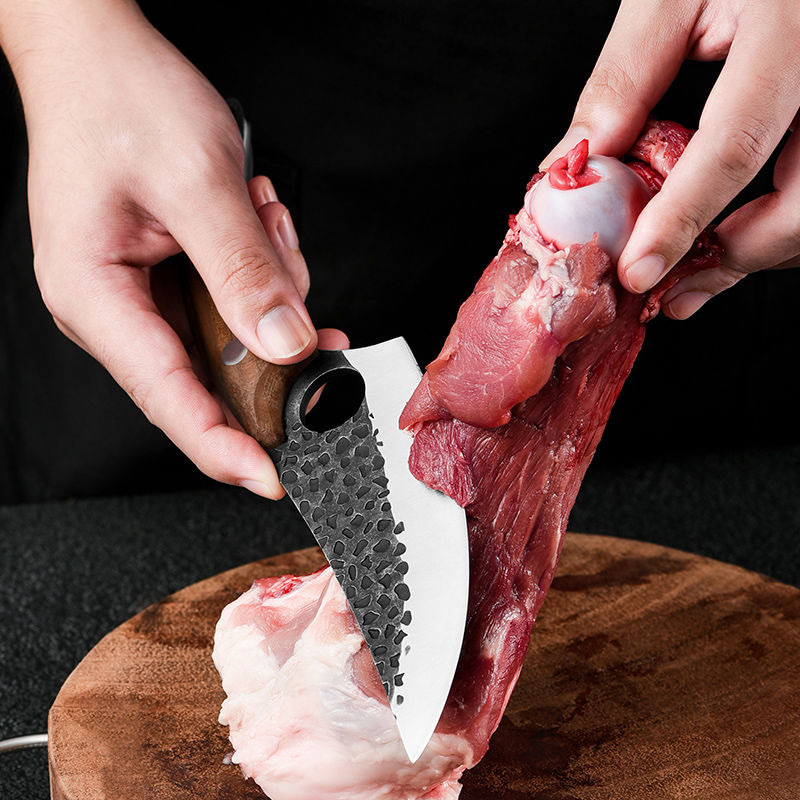 Stainless Steel Kitchen Chef Cleaver Boning Knife Handmade Full Tang Kitchen Knife Arc Red Sandalwood Handle Butcher Knife
