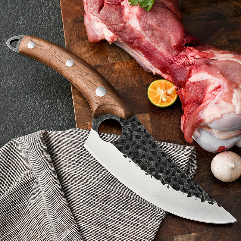 Stainless Steel Kitchen Chef Cleaver Boning Knife Handmade Full Tang Kitchen Knife Arc Red Sandalwood Handle Butcher Knife
