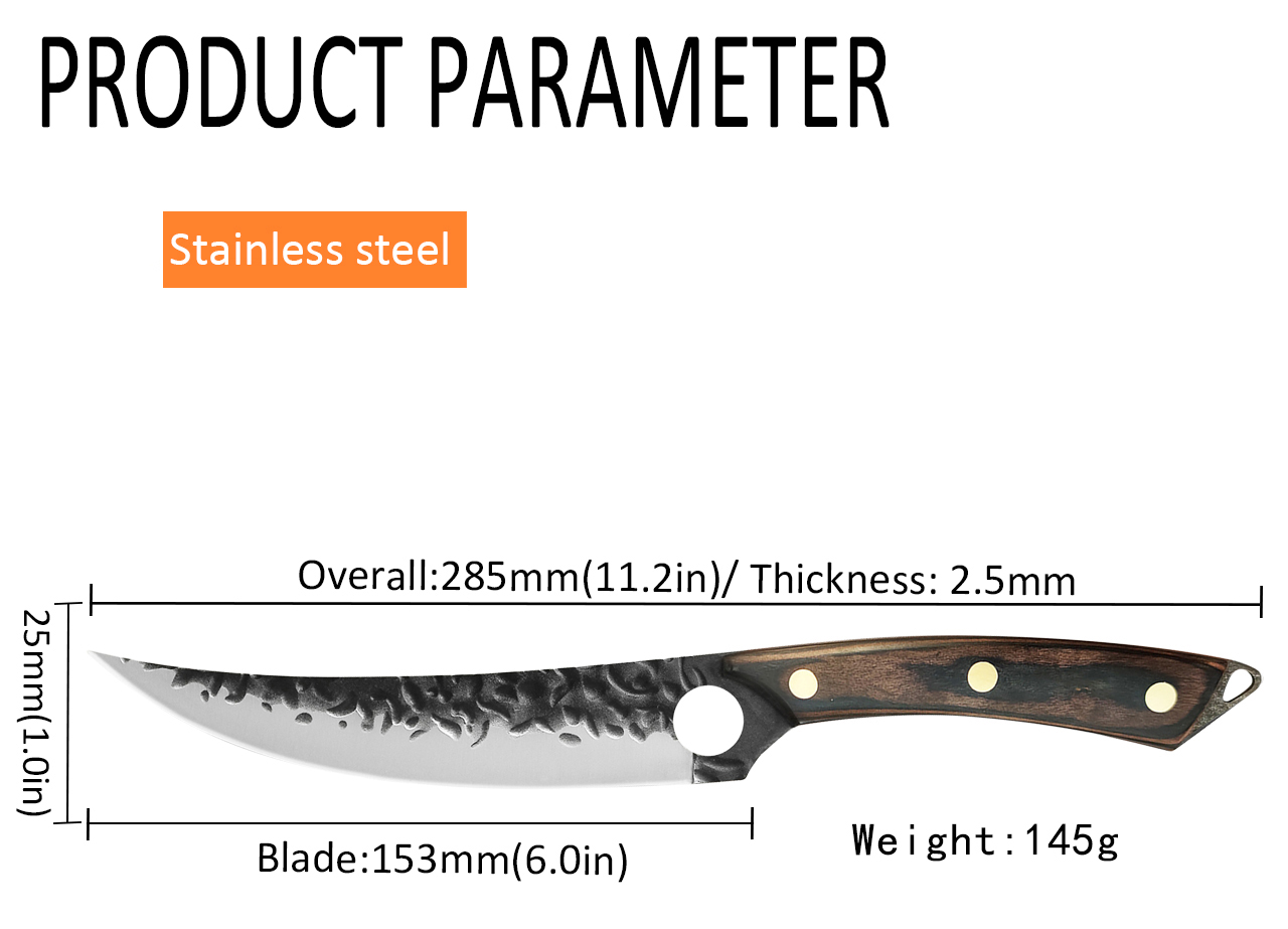 Stainless Steel Kitchen Chef Cleaver Boning Knife Handmade Full Tang Kitchen Knife Arc Red Sandalwood Handle Butcher Knife