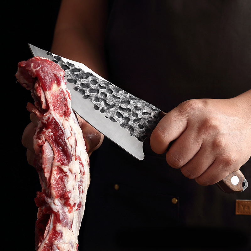 Stainless Steel Kitchen Chef Cleaver Boning Knife Handmade Full Tang Kitchen Knife Arc Red Sandalwood Handle Butcher Knife