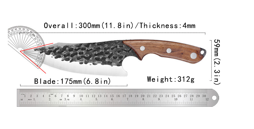Stainless Steel Kitchen Chef Cleaver Boning Knife Handmade Full Tang Kitchen Knife Arc Red Sandalwood Handle Butcher Knife
